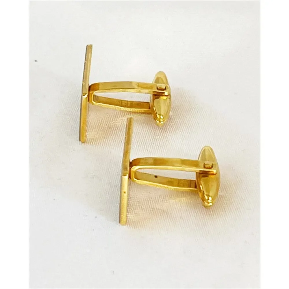DUNHILL Vintagex Silver Gold Two Tone Lined Logo Rectangular Cufflinks 2 Tie Bar